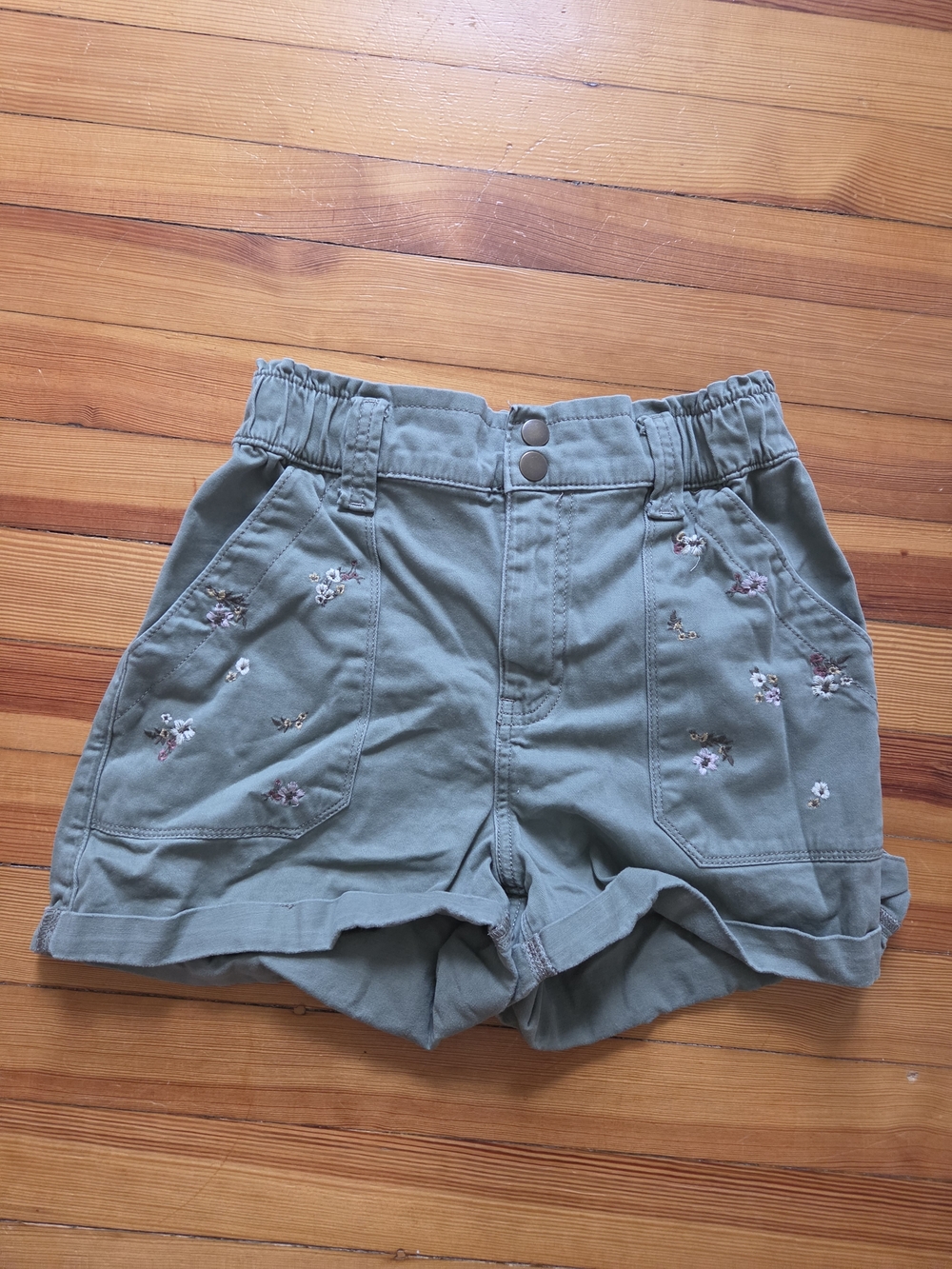 Arizona Jean Company Sage Green High-Waist Embroidered Shorts